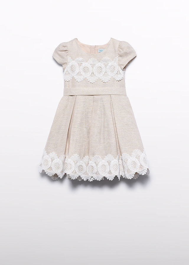 5026- Champagne Embroidered flowers dress