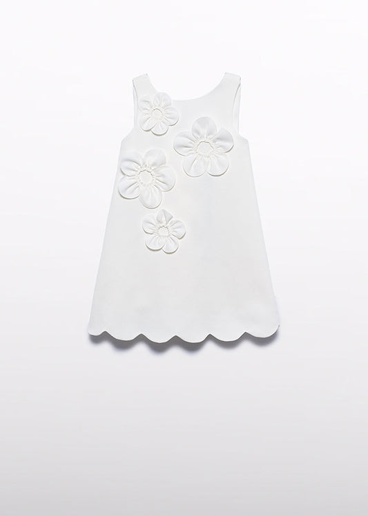 5055- cream 3d flower crepe dress