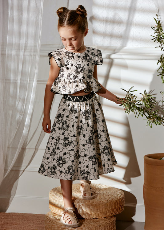 5063- cream/black skirt set midi