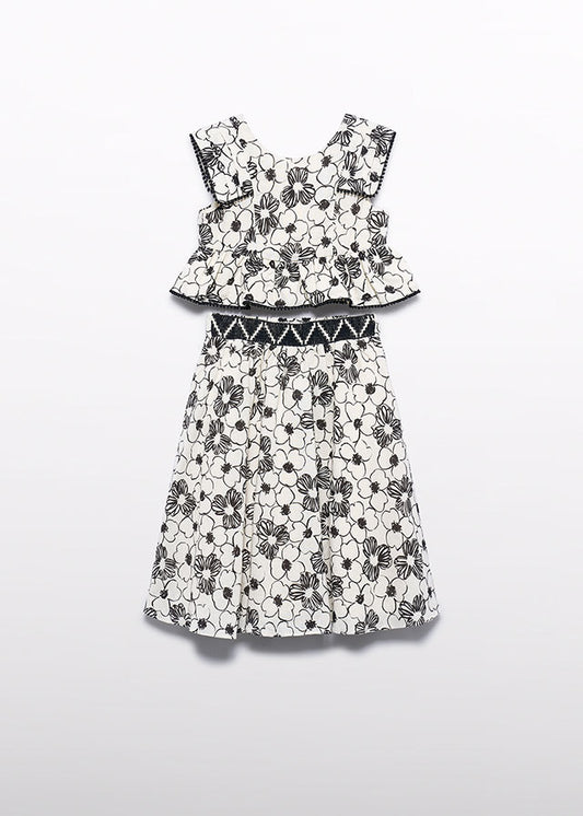 5063- cream/black skirt set midi