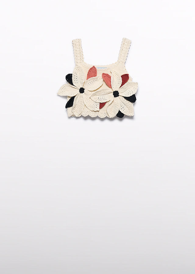 5172- cream crochet flower top