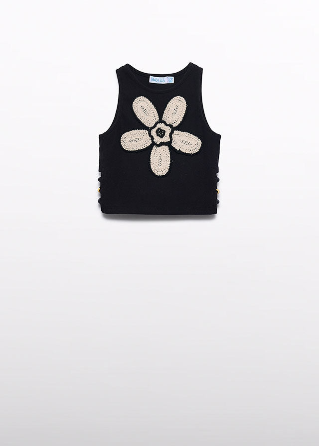 5174- black crochet flower top