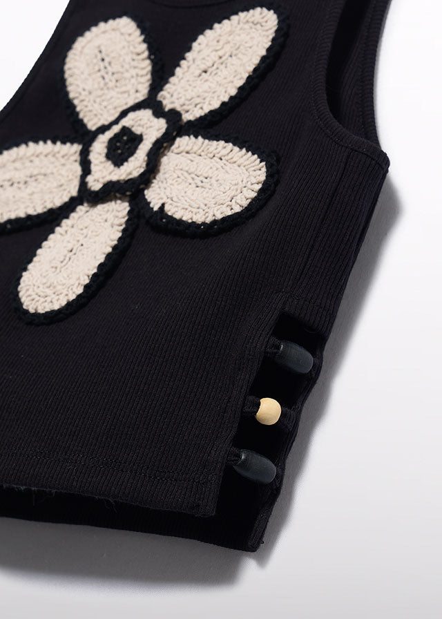 5174- black crochet flower top