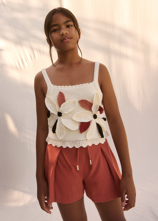 5274- brick red crepe bermuda