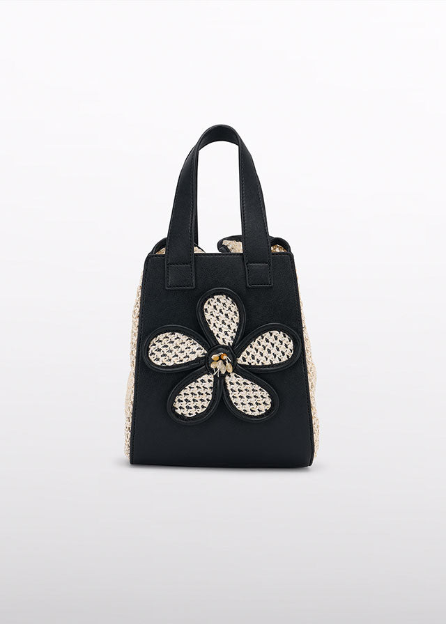 5485- Black 	Raffia bag w/ flower detail