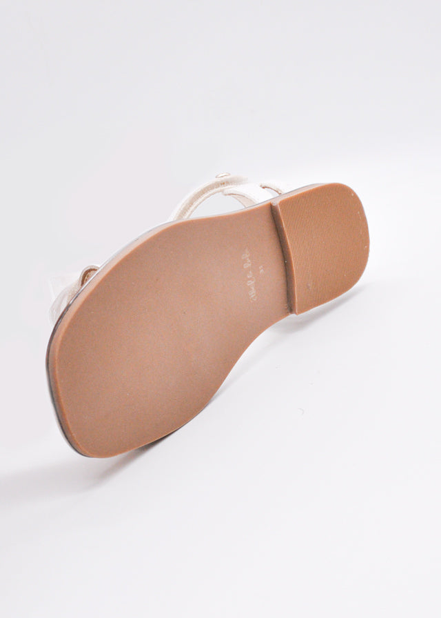 5489- cream Leather sandal with tulle bow