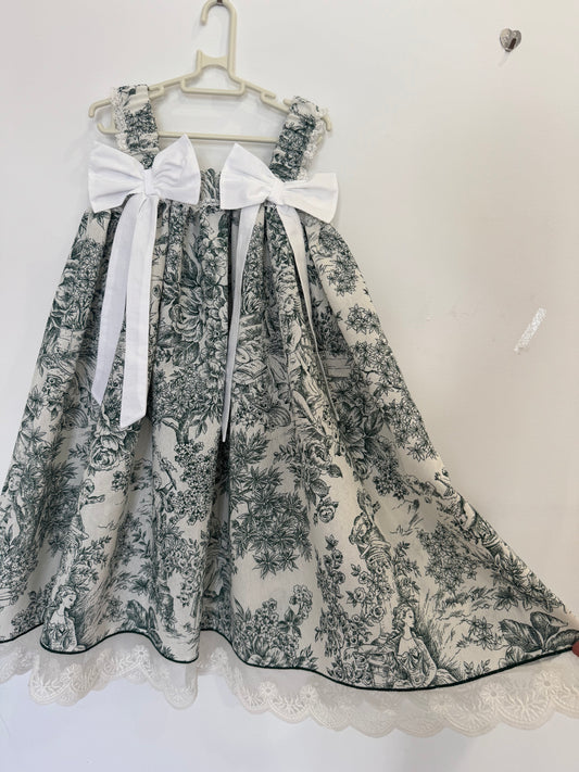 Toile de jouy green dress- PRE ORDER