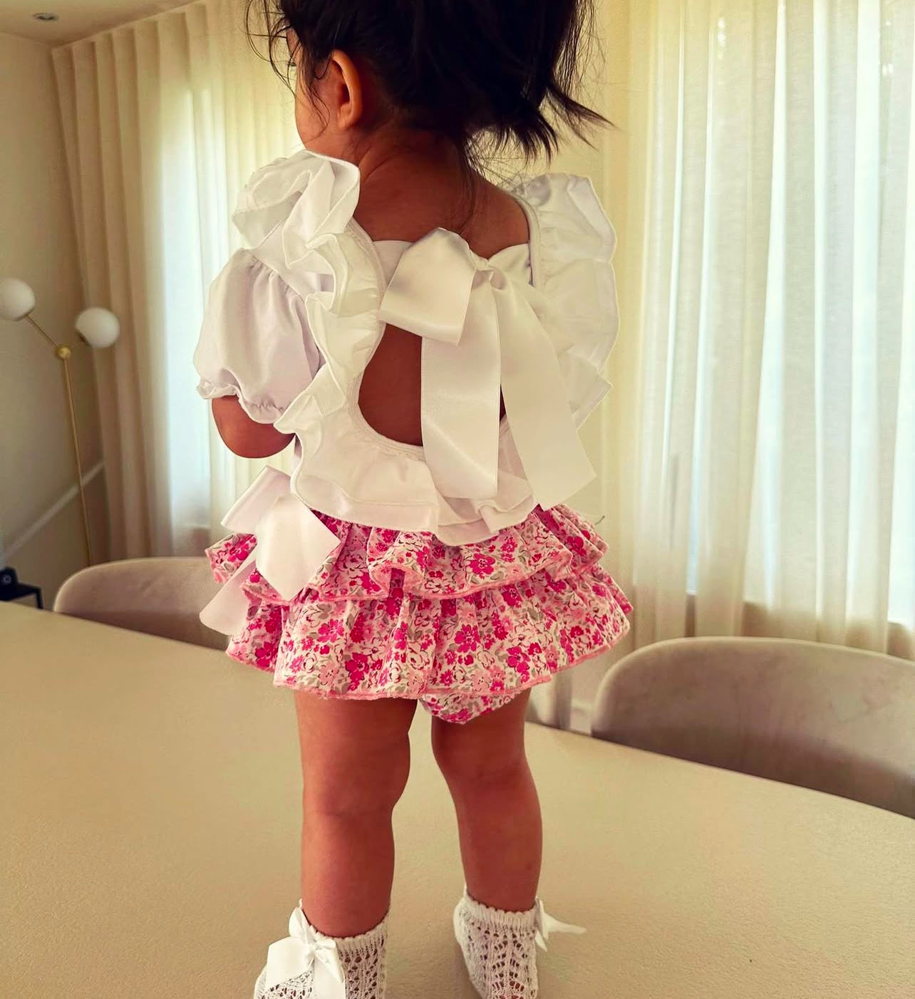 Pink white bow Bloomer