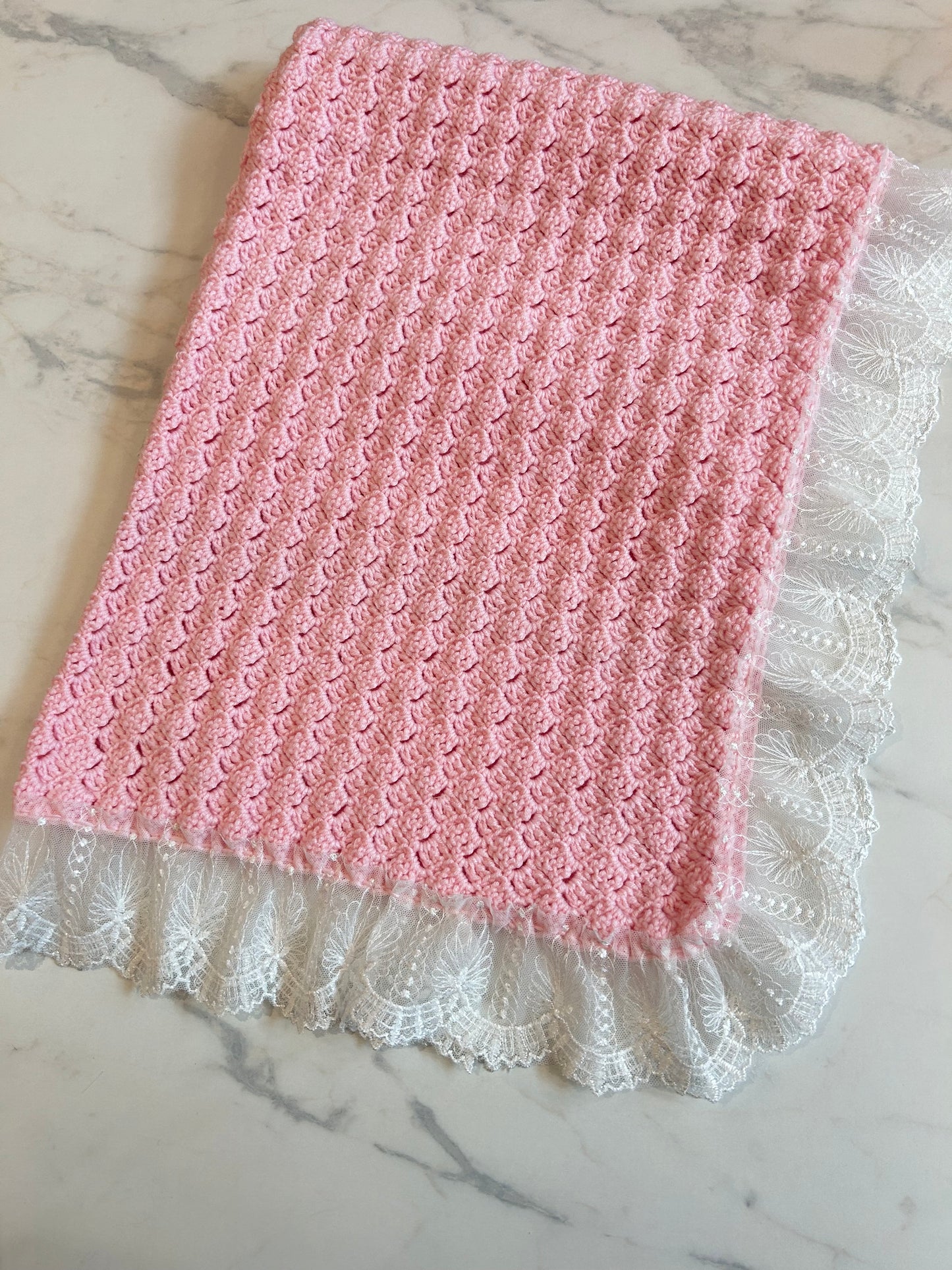 Pink lace handmade blanket