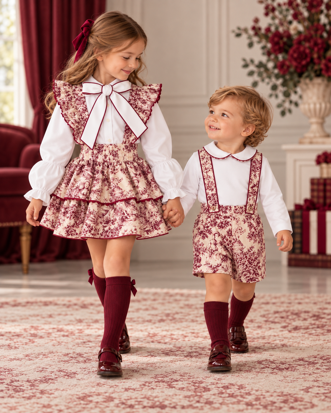 Toile de Jouy Burgundy LITTLE boy - PRE ORDER