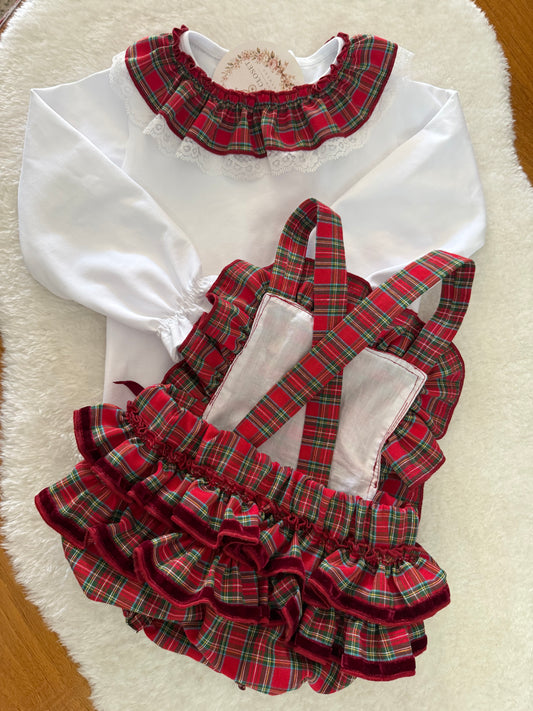 Red tartan romper set top + romper - PRE ORDER