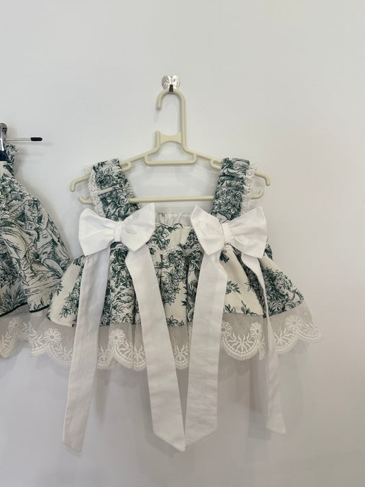 Toile de jouy green crop Top - PRE ORDER