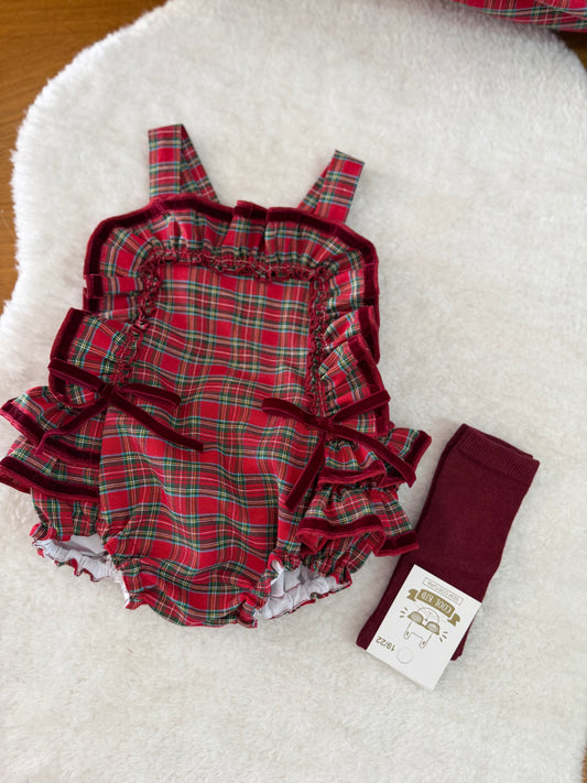 Red tartan romper set top + romper - PRE ORDER