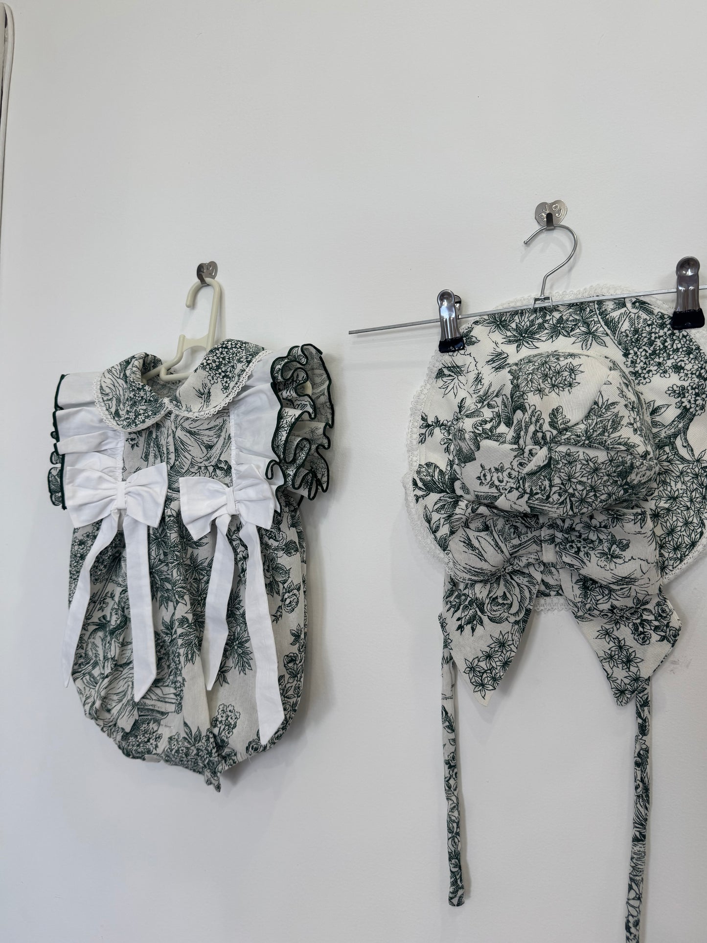 Toile de jouy green Romper- PRE ORDER