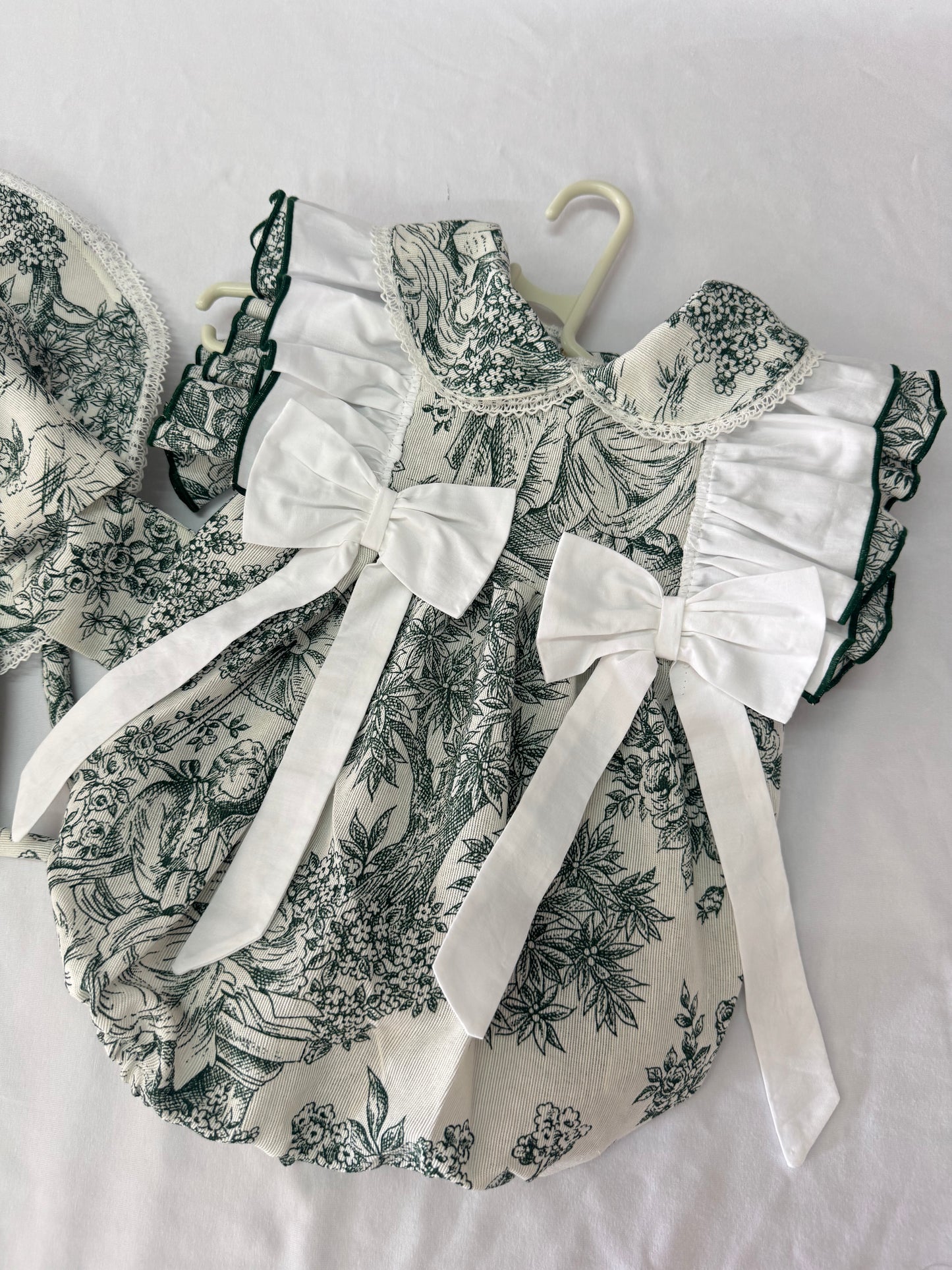 Toile de jouy green Romper- PRE ORDER