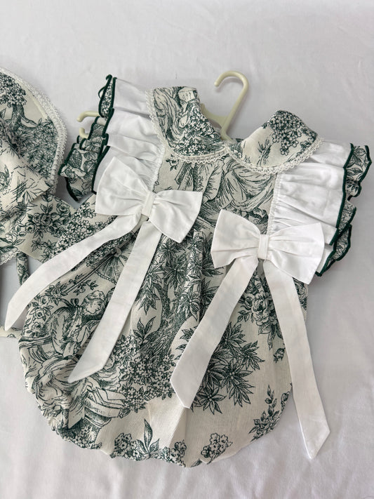 Toile de jouy green Romper- PRE ORDER
