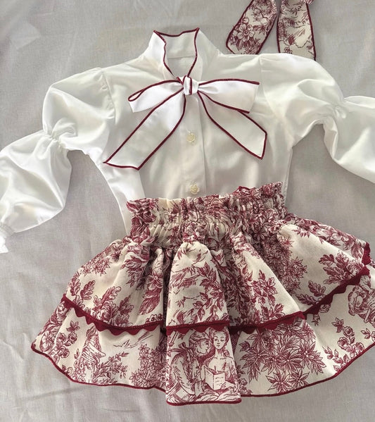 Toile de jouy bordeaux bloomer set - PRE ORDER