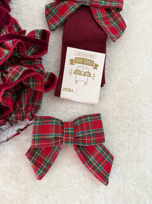 Red tartan hair bow - PRE ORDER