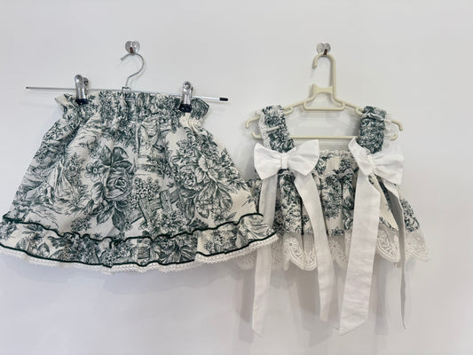 Toile de jouy green crop Top - PRE ORDER