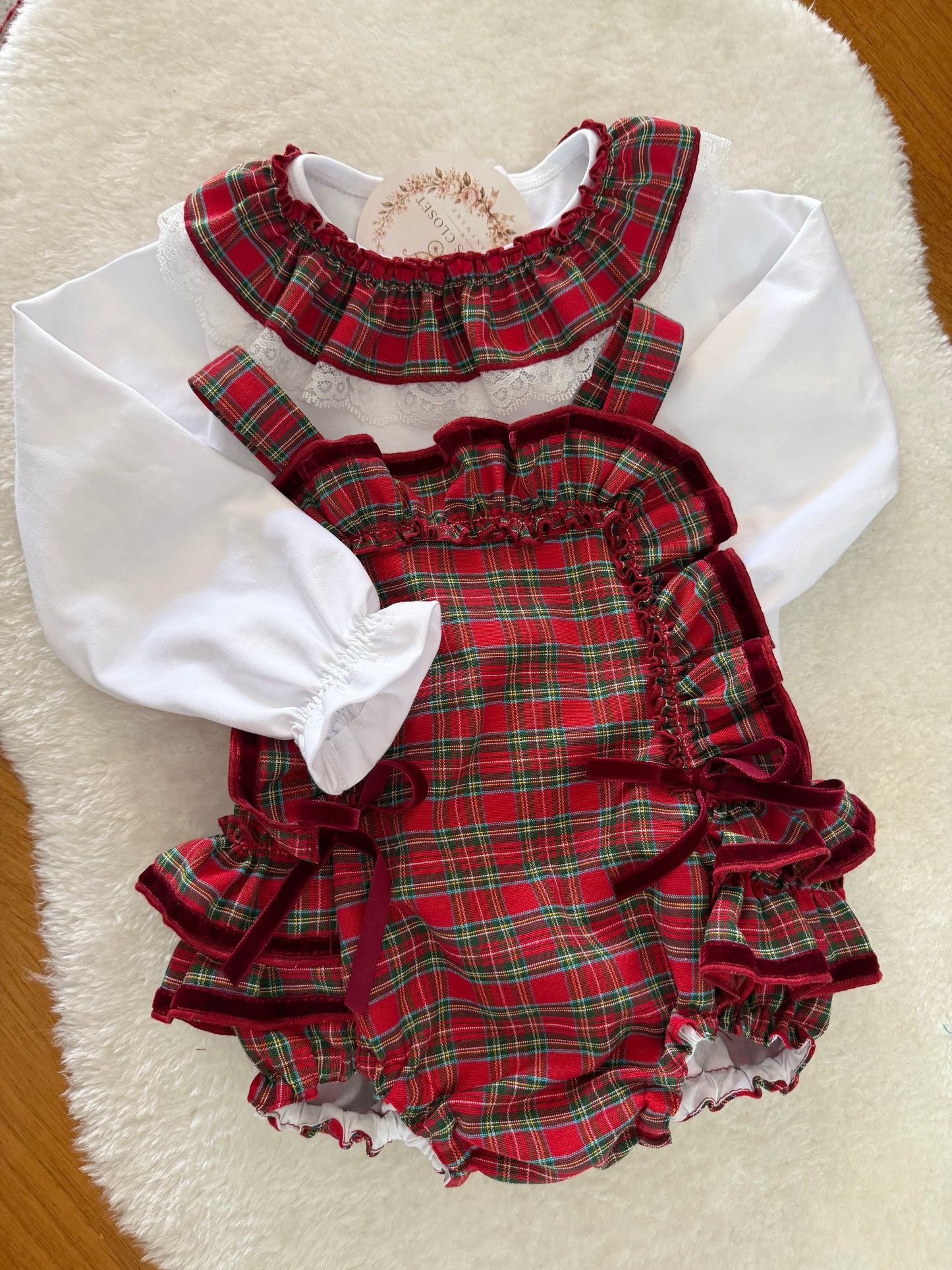 Red tartan romper set top + romper - PRE ORDER