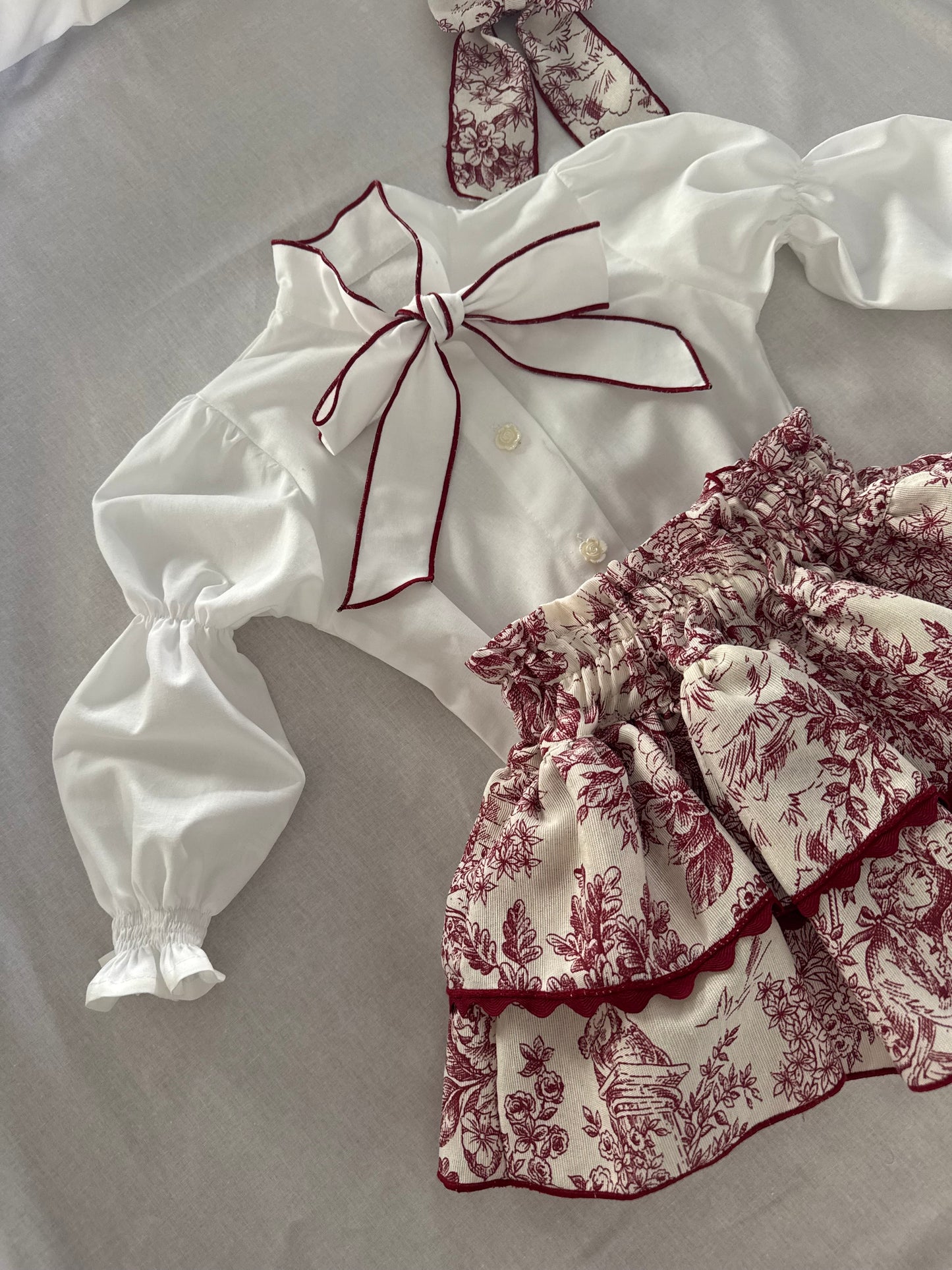 Toile de Jouy bordeux bloomer set - PRE ORDER