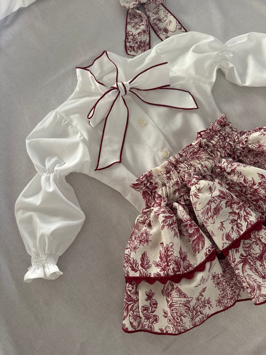 Toile de Jouy bordeux bloomer set - PRE ORDER