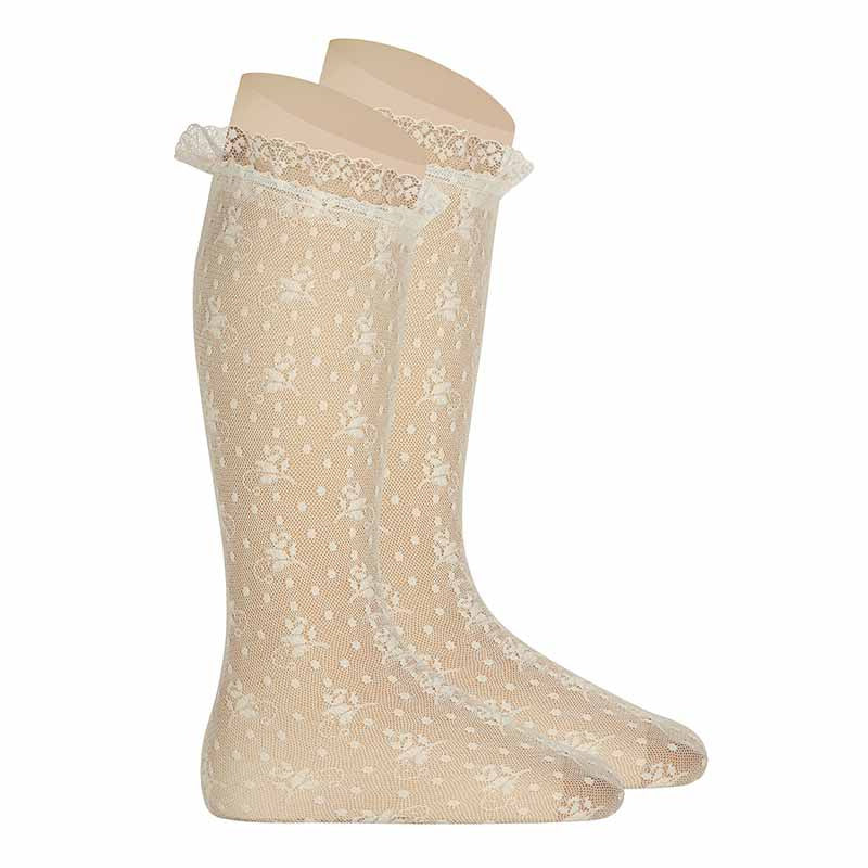 CEREMONY SILK LACE KNEE HIGH TIGHTS BEIGE