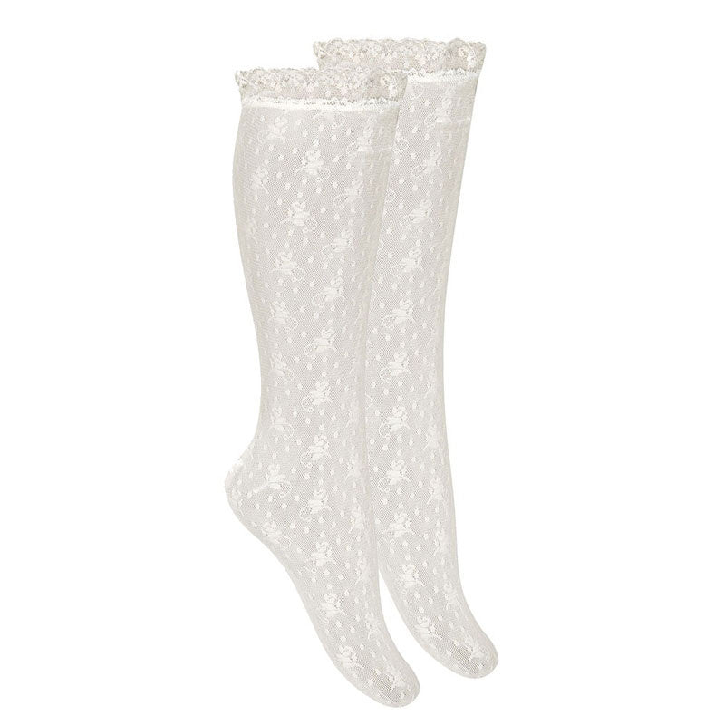 CEREMONY SILK LACE KNEE HIGH TIGHTS WHITE